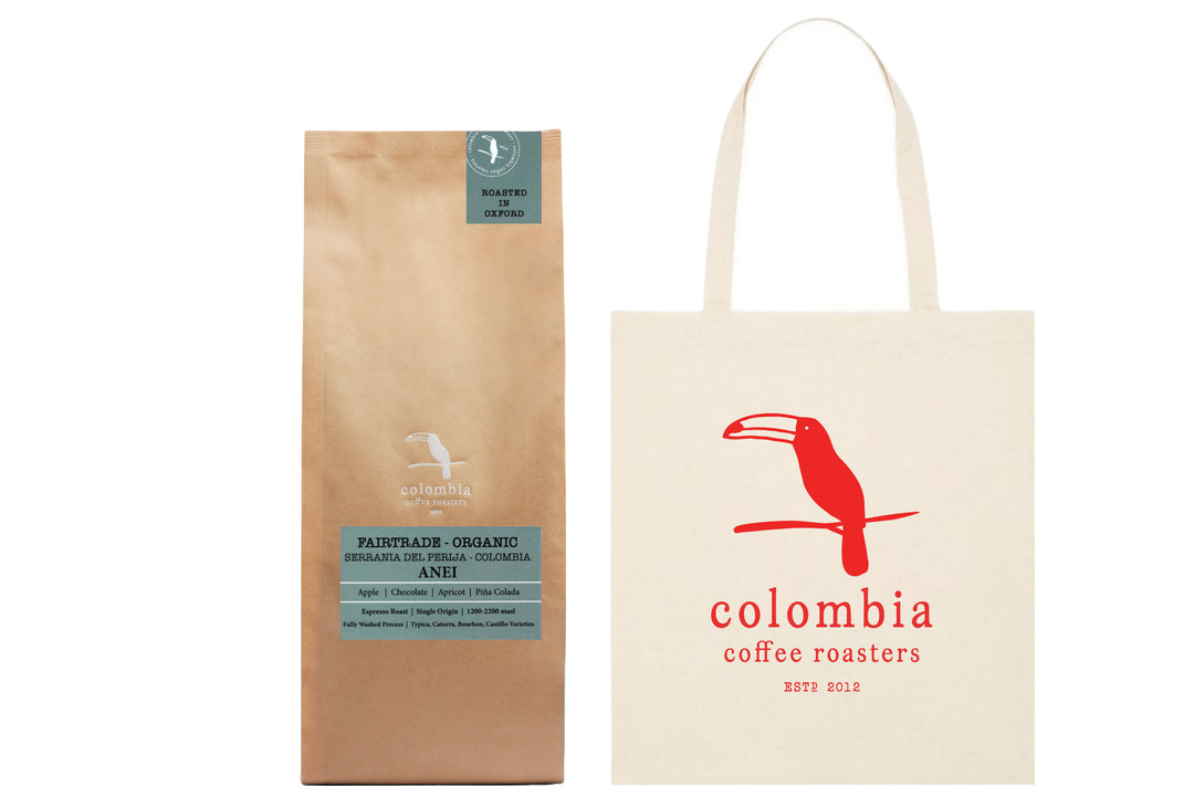 FAIRTRADE ORGANIC Espresso Roast Whole Bean 1kg (Fully Washed Process) Colombia Including Tote Bag